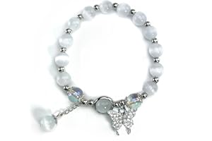 BENIFILE Moon Stone Bracelets, Stretch Star Butterfly Heart Flower Bell Charm Bracelet for Women, Opal Glaze Crystal Beads Bracelets Birthday Jewelry Gifts