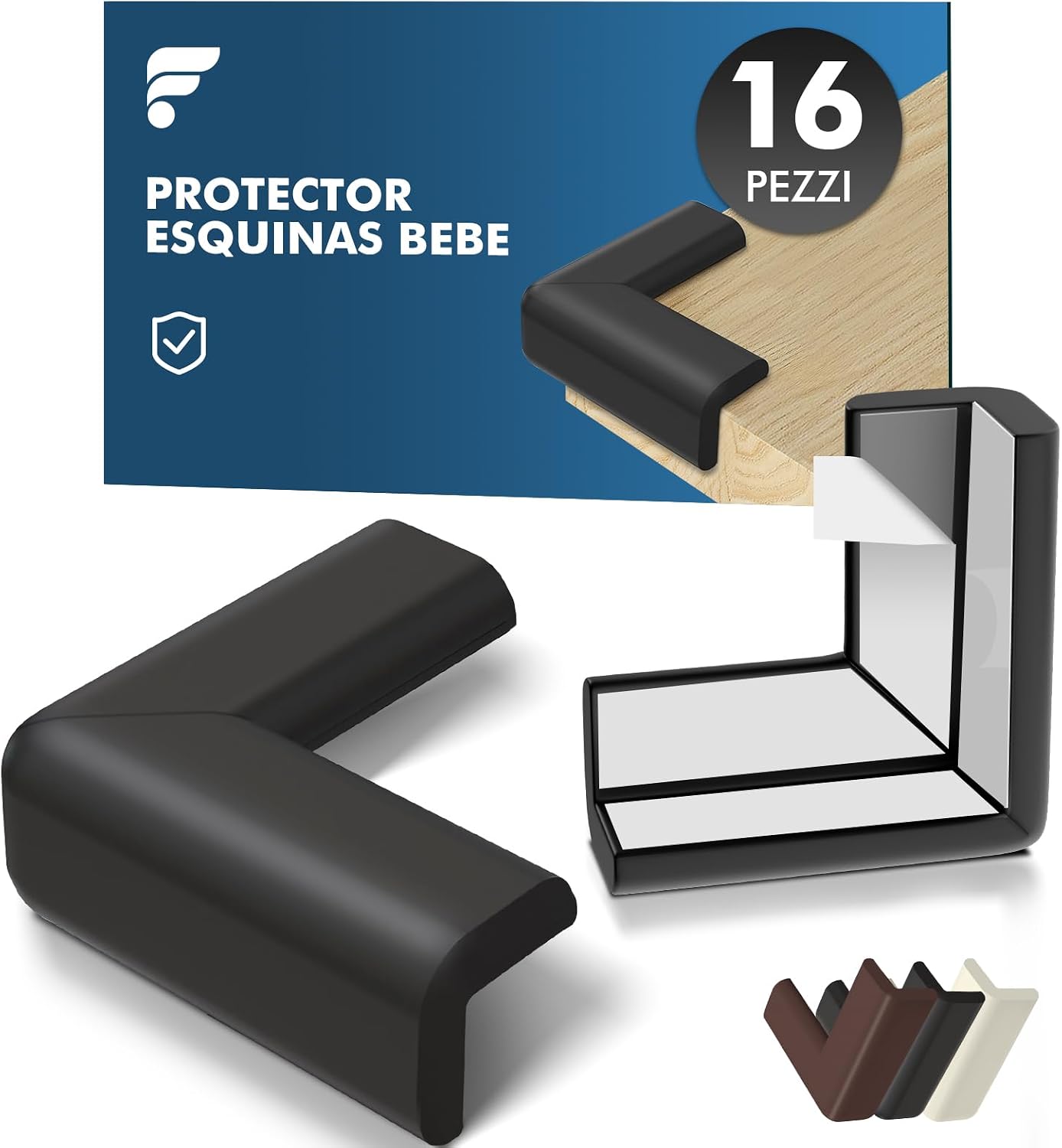 shinfly 16 x Protector Esquinas Bebe, Espuma Suave Protectores de Esquinas para Bebes, Adhesivo Extra Fuerte Protege Esquinas Bebe, Esquineras para Cama, Mesa, Mueble(Negro)