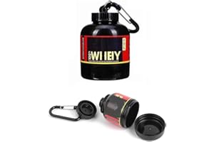 OMANA Proteinpulver Aufbewahrungsbehälter, Tragbarer Nahrungsergänzungsmittelpulverbehälter mit Trichter & Schlüsselanhänger für Reisen Gym Workout Fitness, 200 ml, Kunststoff , 60 g, Schwarz