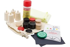 GICO Carrom Zubehör Set von Carrom Manufaktur für alle handelsüblichen Boards: Carrom Steine, Striker, Gleitpulver, Pflegeset, Füsschen - 2116