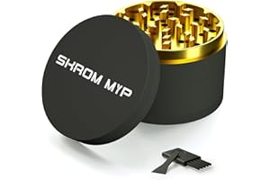 TEEQZIO Grinder Crusher 4-Teiliges Set Ø 75 mm Große Größe Mühle Aluminiumlegierung mit Pollen Scraper für Spice Kräuter Gewürze Herb (Schwarz/Gold)