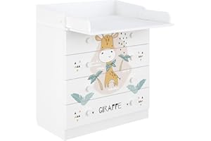 ‎SHEFA Shefa 800 Kids Baby Changing Table White Giraffe Chest of Drawers with 4 Drawers and Changing Unit