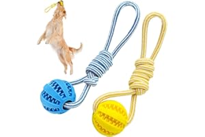 ANZOME Hundeball, 2er-Pack Ø 6 cm Ball Hund mit Seil für kleine und mittelgroße Hunde, Hundeball unzerstörbar für Hund Spielspaß und Zahnpflege (Gelb/Blau)