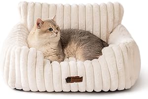MEWOOFUN Dog Sofa Bed - Cat Beds for Indoor Cats Soft and Fluffy, Cat Sofa Bed Small Calming Dog Bed with Removable Washable Cover (Cream, 61x48x30)
