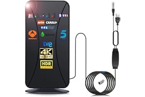POCHY 36DBI Antena TV Interior Exterior Digital, 480km Alta Definición Antena HDTV Digital con Amplificador Smart de Señal y Cable Coaxial de 10m para Canales de TV Gratis 1080P 4K DTMB VHF UHF