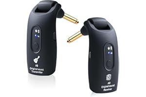 INGPARTNER A9 Wireless Guitar System 2.4GHz Built-in Rechargeable Lithium Battery 270° Rotatable Audio Wireless Transmitter Receiver for Acoustic Guitar Bass Violin Keyboard Electric Instruments, Black