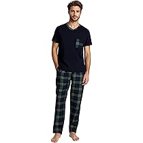 YUSHOW Ensemble De Pyjama Doux à Manches Longues Pour Homme Et Femme Avec Haut Noir Et Pantalon De Pyjama Confortable Pour L'hiver, Plaid Bleu Et Noir, Moyen