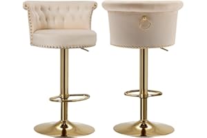 SUPPNEED Juego de 2 taburetes de Bar giratorios de Terciopelo, Altura con Respaldo de mechones, Moderno Taburete Alto para Comedor con Cabeza de Clavo Dorado para Isla de Cocina, balcón, cafetería,