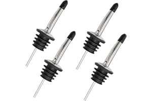 RUOJLING 4 Vertedores Vino Inoxidable, Dosificador Botellas Alcohol Aceite, Boquilla Cónica, con Cubierta de Goma, para Botellas de Whisky, Ron, Aceite