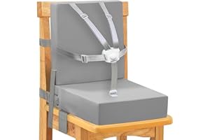 MATIVE Toddler Booster Seat for Dining Chair, 5 Point Buckle Stronger Security 2Pcs PU Waterproof Easy Cleaning Kids Booster Seat Dining, Adjustable Seat Belts & Non-Slip Bottom (Grey-2)
