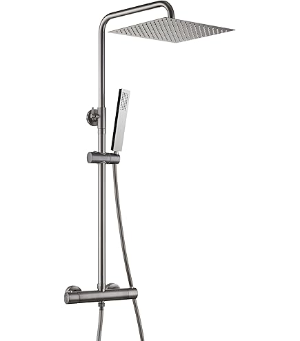 Rainsworth Douchesysteem met plank, chroom, 25 x 25 cm, ronde regendouche en 3 straalsoorten, douchekop, met omvormer van messing, douchezuil, doucheset voor douche zonder armatuur Rainsworth Douchesysteem met plank, chroom, 25 x 25 cm, ronde regendouche en 3 straalsoorten, douchekop, met omvormer van messing, douchezuil, doucheset voor douche zonder armatuur