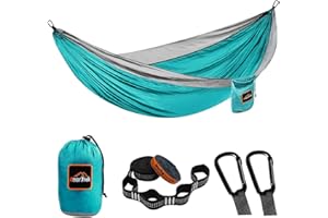 AnorTrek Camping Hammock, hamac Parachute Double ou Simple avec Deux Sangles d'arbre, hamac Portable léger pour Le Camping, la randonnée et Le Sac à Dos.