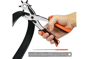 TOWOT Pinza Fustellatrice per Cuoio e Cinture, con 6 Fori Intercambiabili Rotondi, Rettangolari e Ovali, Testa Girevole. Strumento di Perforazione per Cinturini, Orologi, Scarpe, Carta, ecc.