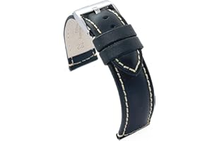 diloy Cinturino sportivo in pelle liscia vitello bombato cucitura bianca – Per orologio – Misure 14mm 16mm 18mm 20mm 22mm 24mm – Elegante e resistente P354