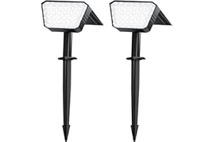 FIFlying Faretti Solari da Esterno 2 Pezzi, 44 LED Faretti Solari a LED da Esterno, 3 Modalità IP67 Impermeabile Lampade da Giardino per Cortile, Patio, Vialetto, Alberi - Bianco Freddo - 1