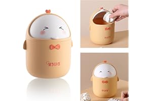 Silars Mini Papelera Escritorio, Papelera Oficina con Tapa Cubo Basura Pequeño con Forma de Pato, Papelera de Escritorio Portátil para Baño, Cocina, Oficina (Amarillo)