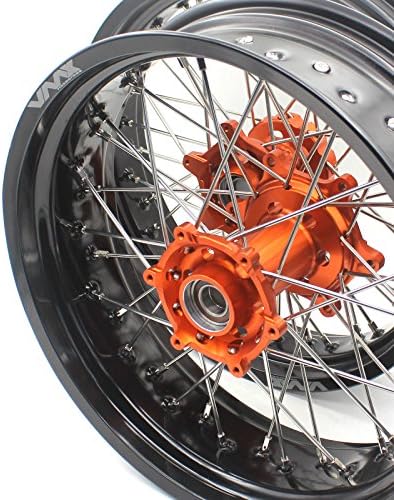 VMX 3.5/5.0*17" KTM SUPERMOTO WHEELS RIMS SET SX SXF EX-W EXC EXC-E EXC-F 125 150 200 250 300 350 450 505 525 530 2003-2017 CNC ORANGE HUB