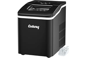 COSTWAY Macchina del Ghiaccio 12KG/24h, 9 Cubetti di Ghiaccio in 8 Minuti, Funzione Autopulente, Fabbricatore Ghiaccio Silenzioso, 120W (Nero)