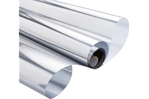 Zindoo Spiegelfolie Fenster 59.5x200cm UV-Schutz Sonnenschutzfolie Fenster innen oder außen Wärmereflektion Blickdichte Fensterfolie Tagsüber Sichtschutz Silber