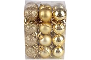 AMHOMELY Christmas Baubles, 24/48 pcs Christmas Balls Ornaments for Christmas Tree Small Shatterproof Hanging Ball Baubles for Xmas Holiday Wedding Party Decorations Home Festival Decors (Gold 3cm/24PC)