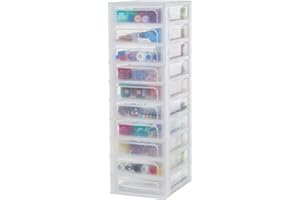Iris Ohyama Cassettiera in Plastica, Portaoggetti, 10 Cassetti Medi, Bianco, Apertura Facile, Formato A4, A5 e A6, Organizzatore, Per Ufficio, Scuola, Cartoleria, Senza BPA, Contenitore, OCH-2100