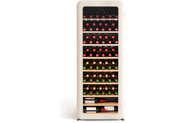 CREATE/WINECOOLER RETRO XXL/Cave à vin électrique 76 bouteilles, blanc cassé/Design rétro, 208L, bouteilles 75cl, matériaux robustes