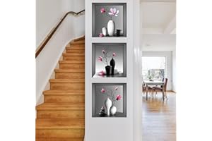 HGDESIGN® Wandtattoo Wandaufkleber 3D Vase Grüne Pflanzen Magnolie Wandsticker Wohnzimmer Schlafzimmer Wandbild Wanddeko (B)