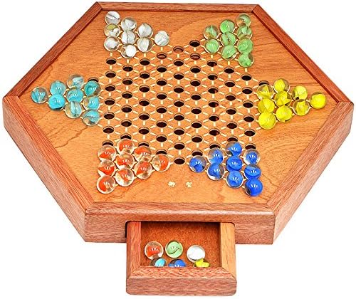 Chinese Checkers, 12.5" Fine Wooden Chessboard, Classic Marbles, family game set