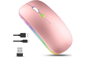 GLOBAL TECH Wireless Bluetooth Mouse, Rechargeable LED Slim Silent Mouse with Dual-Mode 2.4G & Bluetooth, USB Optical Cordless Mouse for Laptop, PC, Computer, Mac, iPad, Tablets (Pink)