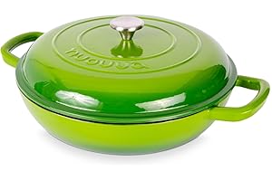 NUOVVA Casseruola bassa in ghisa con coperchio – casseruola antiaderente, adatta al forno fino a 260 °C – pentola resistente, adatta al forno – pentola smaltata – verde, 4,7 l, 32 cm
