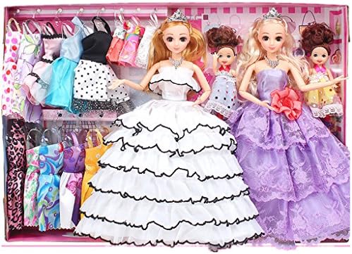 SZ1024 4 Pcs Multi Style Barbie dolls 16 pcs Clothes Handmade Fashion Wedding Gowns Dresses Clothes and 100pcs barbis accessories for Barbie dolls girls kids birthday holidays Christmas Xmas Gifts White+Purple