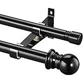 Curtain Poles 76-149 cm Curtain Rod Inner Track 2-Track Stainless Steel Diameter 2.54 cm Curtain Rods Adjustable with End Piece Cap for Kitchen Bedroom Window / Black