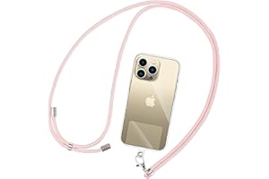 Olliwon Tour de Cou Téléphone Réglable avec 3 Patchs, Cordon de Collier de Longe Portable Universelle Compatible avec Plupart des Smartphones - Lanière Or Rose