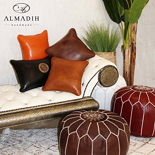 ALMADIH Leder Sitzkissen braun Vintage aus echtem Ziegenleder – 100 % Handarbeit – Pouf Sitzhocker Ottoman orientalische marokkanische Lederkissen Ledersitzkissen Bodenkissen Lederhocker Sitzsack Pouffe Kissen (braun Vintage) - 6