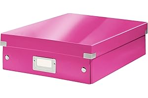 Leitz, Boîte à Compartiments Click et Store A4, Format Medium, Rangement Flexible 2-4 Compartiments, Superposable, Finition PP, Maison Bureau, Rose WOW, 60580001