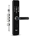 Equal Smart Door Lock A8 WiFi | 6-Way Unlocking | Fingerprint, Pincode, RFID Access Card, Mechanical Key, OTP Access, Mobile App (WiFi) for Wooden Doors | 1 Year Brand Warranty | Gloss Black