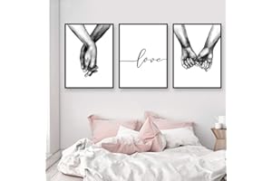 Nordic Ideas Set de 3 Affiches Noir et Blanc Tenant par la Main et Citation Amour Murale Chambre Couple Tableaux Décoration Peinture sur Toile 21x30 Poster Deco Salon Sans Cadre PTQT002-S