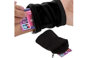 AYNEFY Pochette de Poignet pour Poignet et Portefeuille, Sac de Gym Multifonction, Sangle de Poignet Extensible, pour Exercices de Gymnastique Double Face, Pochette avec Poche zippée, Noir