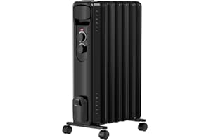 RWFlame 1500W Oil Filled Radiator with 3 Power settings,7 Fins Portable Electric Heater, Overheat Protection and Adjustable Thermostat for Home and Office (Black)