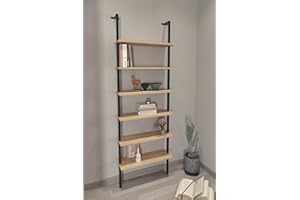 Buyqualia Estantería de Pared de Estilo Industrial con baldas en melamina Color safir y Estructura de Acero en Negro (Alto 183 / Ancho 60 / Fondo 20) cm