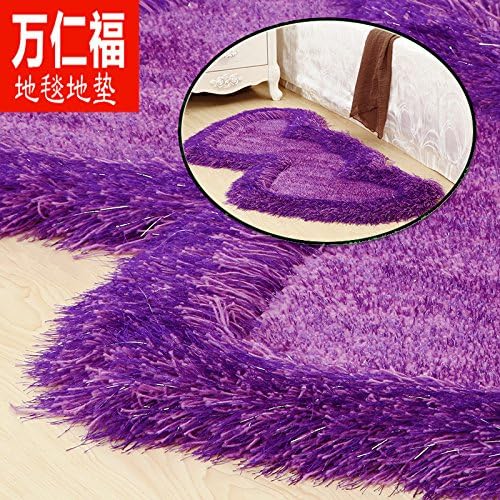 qwer 000 Yan Fu elastic thread mats living room coffee table bedroom bed bed forefoot pad dual heart-shaped red carpet shop marriage room full ,0.7M×1.4M, pure purple elastic thread + ultra-bright filament