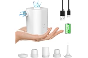 Rhorawill Pompe à air électrique avec 5000mAh Pompe Portable Rechargeable, Pompe Matelas Gonflable avec 5 Buses, Gonfleur Electrique pour Lits Pneumatiques, Anneaux de Natation, Sacs à Vide etc