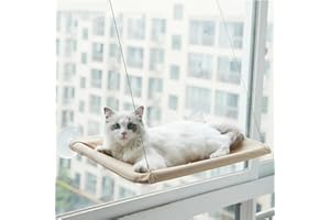 TOWEAR Cat Window Perch - Suction Cup Hammock for Sunbathing, Holds 50 Pounds (Khaki, M)