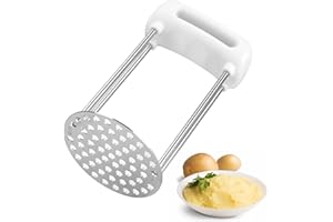 VirtuGro Kartoffelstampfer Edelstahl Potato Masher Kartoffelpresse Stampfer Küche Handstampfer für Spülmaschinengeeignet Kartoffel Mit Plastikgriff Weiß