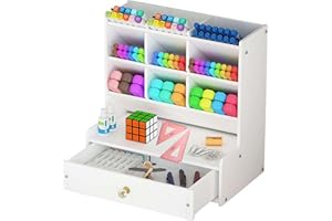 Notwoe Organizer na biurko z szufladą, wszechstronne zastosowanie, uchwyt na długopisy, na biurko, biały do domu, biura i szkoły (Weib-B)