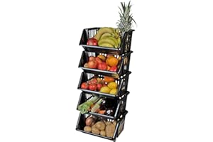 VR7 New Stackable Storage Drawers for Kitchen, Pantry, and Bathroom - Portable & Space-Saving Stacking Baskets Storage: Length 36cm x Depth 30cm x Height 17.5cm (Black, 5 rack)