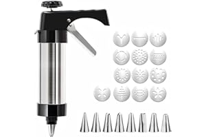 LSRVNM Presse à Biscuits, Presse à pâtisserie en Acier Inoxydable, Presse Biscuit avec 13 Disques Biscuits et 8 Douilles, Machine à Biscuits pour La Fabrication de Biscuits Gâteaux