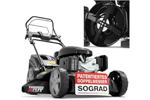 ONBEST Benzin Rasenmäher 5IN1 - Starke 6,5 PS, 4 Klingenschneidsystem & Sograd – 4 Takt Motor – 196 cm³ Hubraum – E-Start – 53 cm Schnittbreite – 60L Fangkorb – Radantrieb – Seitenauswurf