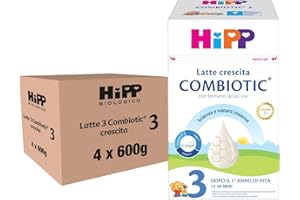 HiPP - Latte Crescita 3 HiPP Combiotic, Latte in Polvere Combiotic, Indicato per Bambini dal 1° Anno d'Età, per Neonati, 4 Confezioni da 600 gr