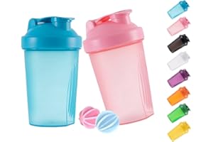 GAISHION Protein Shaker Flasche 400 ml Auslaufsicher, BPA Frei, Eiweiß Shaker für Supplement Shakes mit Sieb & Skala, Fitness Mixer für cremige Whey Proteinpulver Shakes, (Blau+Rosa(2PCS)